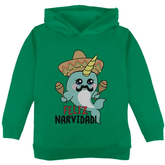 Christmas Narwhal Feliz Narvidad Navidad Toddler Hoodie Green 4T