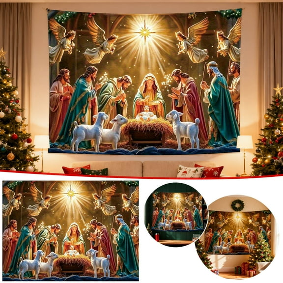 Christmas Nativity Banner under $5! Cagogo Christmas Nativity Starry Canopy Decor Banners, Religious Christmas Scene Decoration, Holiday Wall Hanging Banner, Church Home Nativity Decor