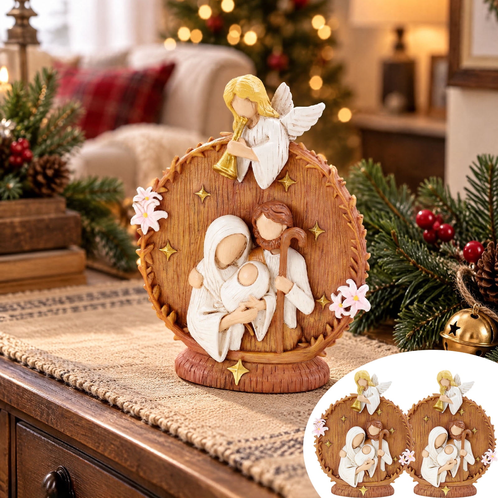 Christmas Nativity Decorations, Set of 2 Holy Family Resin Signs with ...