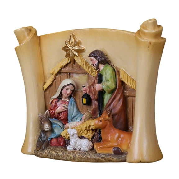 Christmas Nativity Decorative Figurine Statues Ornament Resin Holy Family Sculptures with Hook for Wall Decorations
