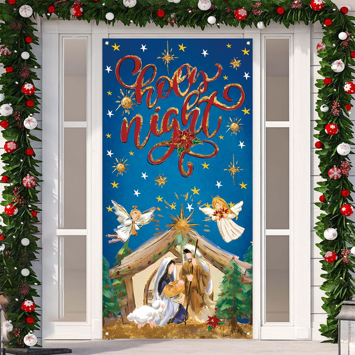 Christmas Nativity Door Cover Holy Nativity Banner Religious Scene ...