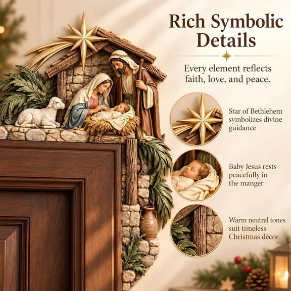 Christmas Nativity Door Frame Corner Decor, Holy Family Christmas Door Topper with Mary Joseph Baby Jesus Manger Scene, Religious Entryway Accent, Left/Right