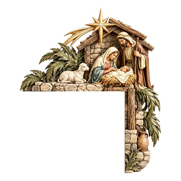 Christmas Nativity Door Frame Corner Decor (Right),7.87x7.87 In,Wood Nativity Door Topper,Christmas Scene Door Topper with Holy Family Manger for Christian Home Interior Decoration