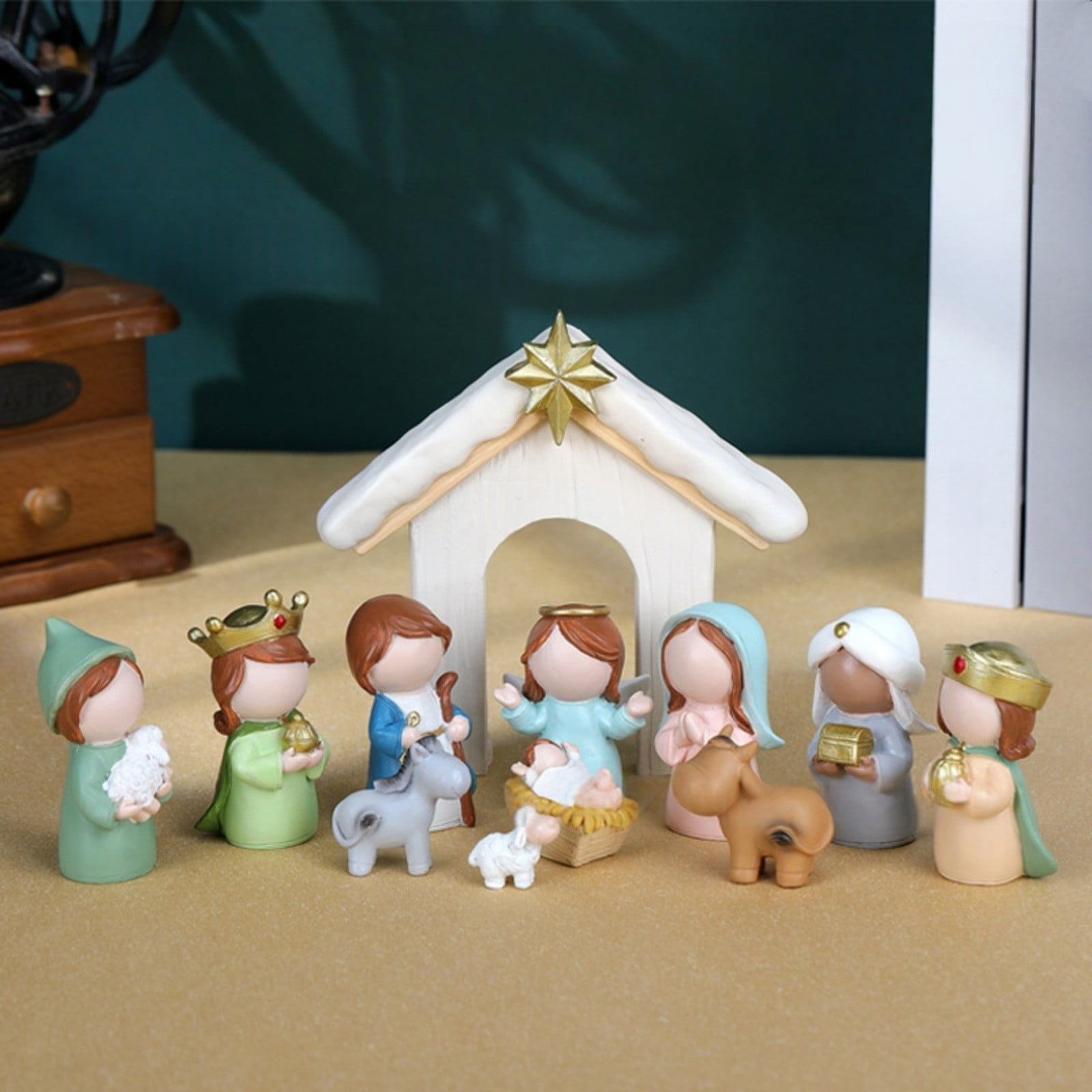 Christmas Nativity&Easter Empty Tomb Resurrection Scene-Little People Miniature Manger Figurines Jesus Statue,Indoor Holiday Decorative Gift for Home,Nativity Scene for Christmas Easter Decorations