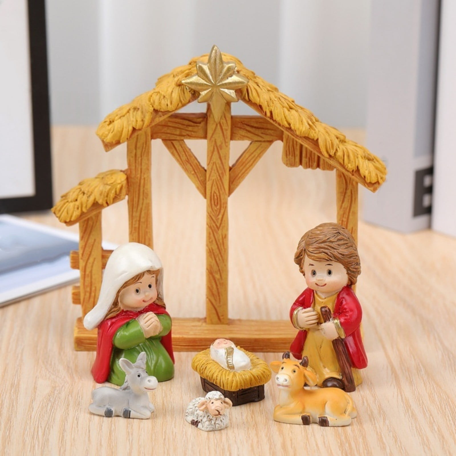 Christmas Nativity&Easter Empty Tomb Resurrection Scene-Little People Miniature Manger Figurines Jesus Statue,Indoor Holiday Decorative Gift for Home,Nativity Scene for Christmas Easter Decorations