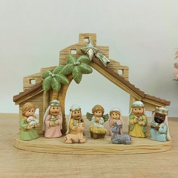 Christmas Nativity&Easter Empty Tomb Resurrection Scene-Little People Miniature Manger Figurines Jesus Statue,Indoor Holiday Decorative Gift for Home,Nativity Scene for Christmas Easter Decorations