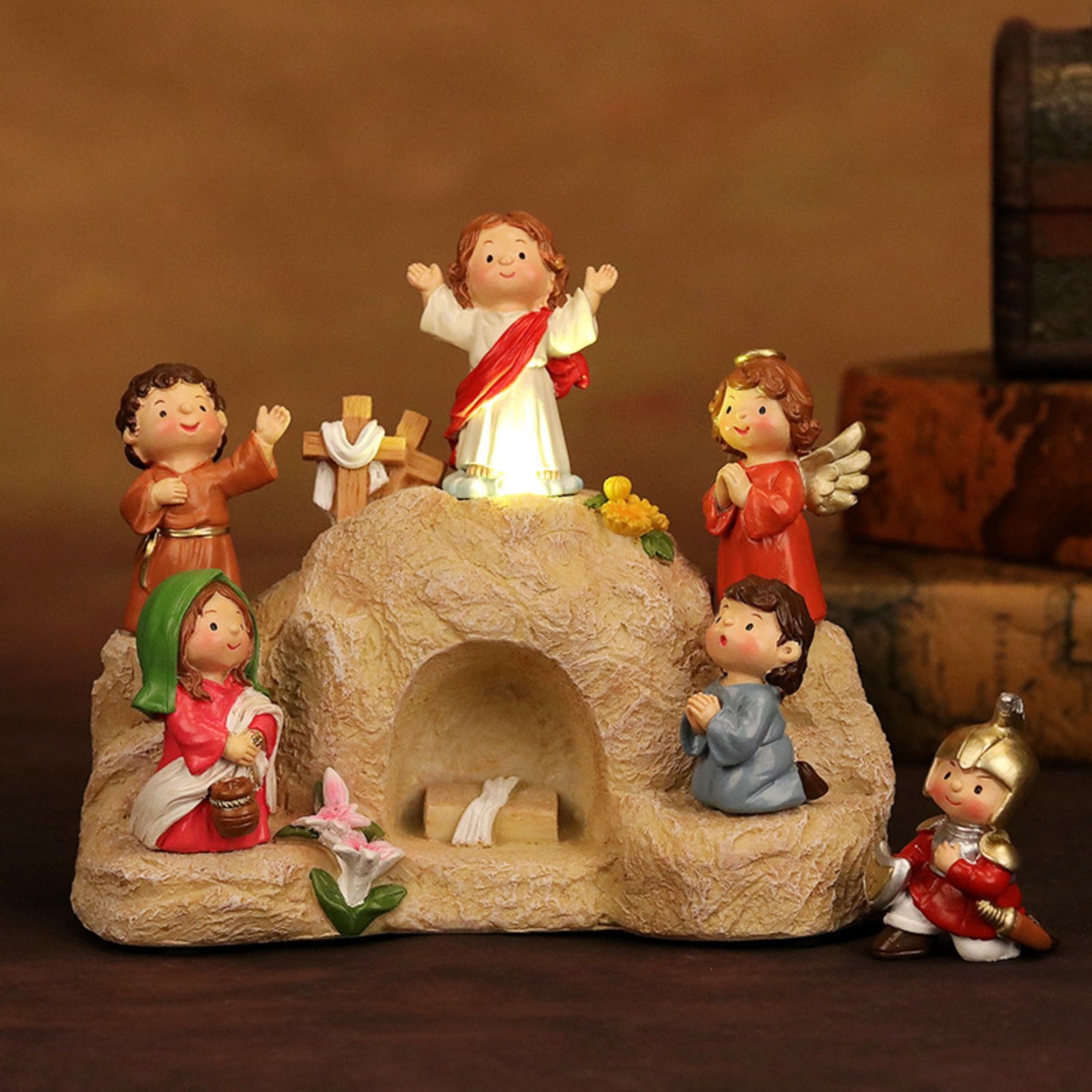 Christmas Nativity&Easter Empty Tomb Resurrection Scene-Little People Miniature Manger Figurines Jesus Statue,Indoor Holiday Decorative Gift for Home,Nativity Scene for Christmas Easter Decorations