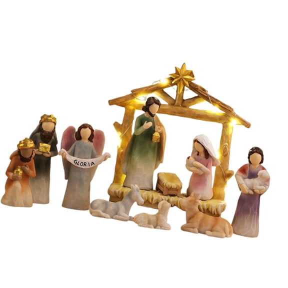 Christmas Nativity Figurine,Resins Stable Nativity Scene Holy Family Collectable Decors,Christmas Table Figure Ornament
