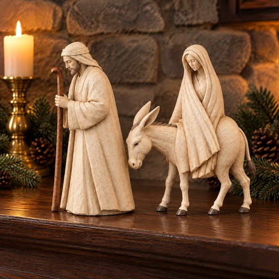 Christmas Nativity Figurine Set, Mary Joseph Donkey Resin Statue, Christmas Decorations Indoor Decor for Mantel Shelf Table Fireplace