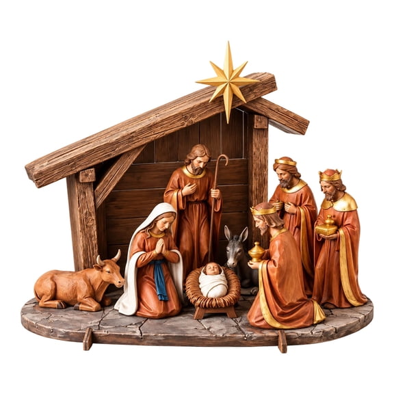 Christmas Nativity Figurine Set - Resin Holy Family Manger Scene, Hand Resin Craft Statue, Christmas Christian Decoration Indoor for Home Gifts Decor
