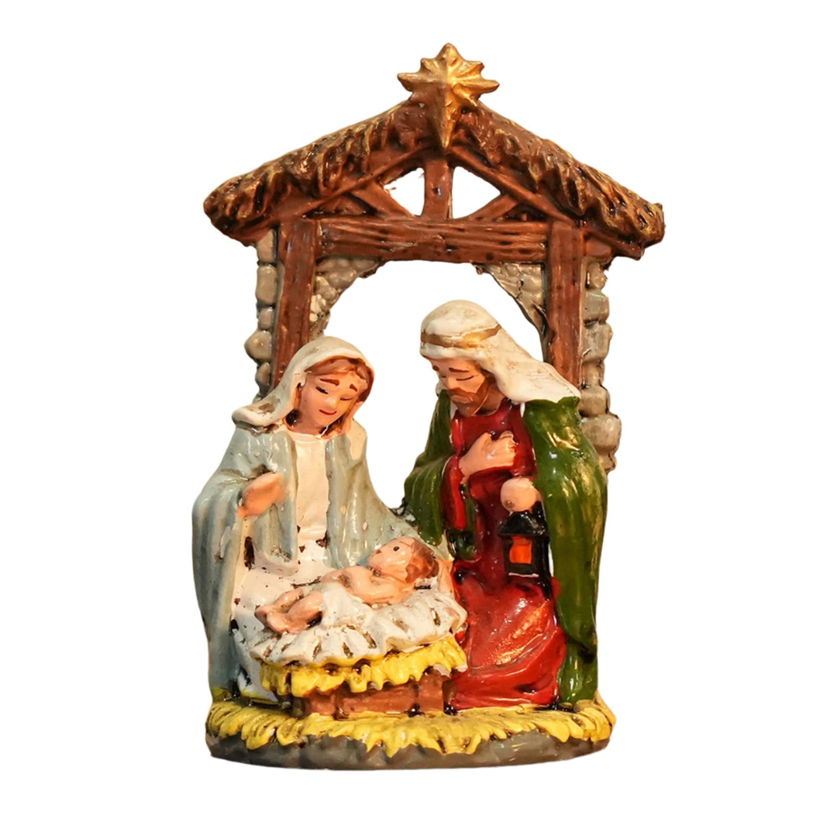 Christmas Nativity Figurine Xmas Statue Resin Holy Family Ornament Handcrafted Jesus Birth Scene for Office Shelf Decor