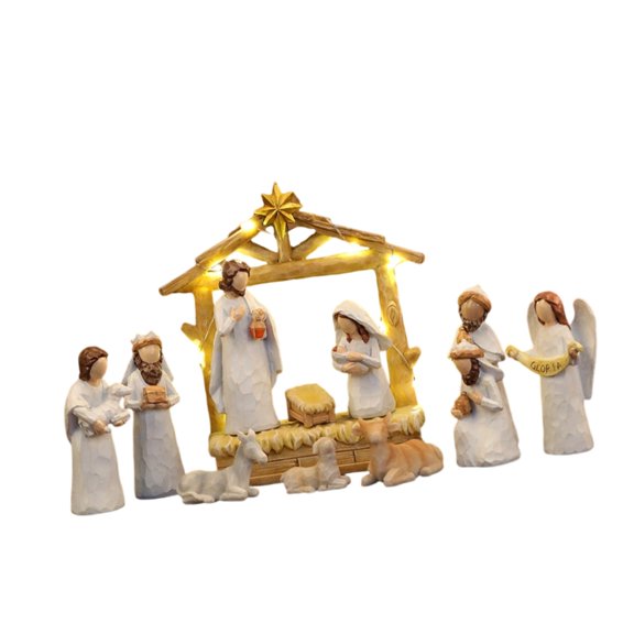 Christmas Nativity Figurines Holy Family Figure with Donkey Nativity Figure,Table Ornament Christmas Decors