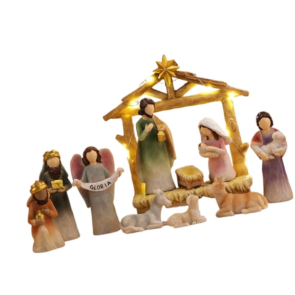 Christmas Nativity Figurines Holy Family Figure with Donkey Nativity Figure,Table Ornament Religious Christmas Decors