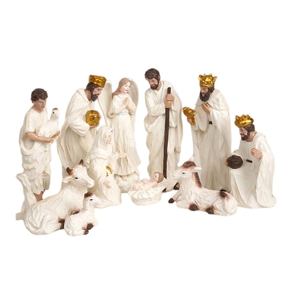 Christmas Nativity Figurines Resins Nativity Scene Statue with Stable Holy Family Statue Table Centerpieces Home Decors