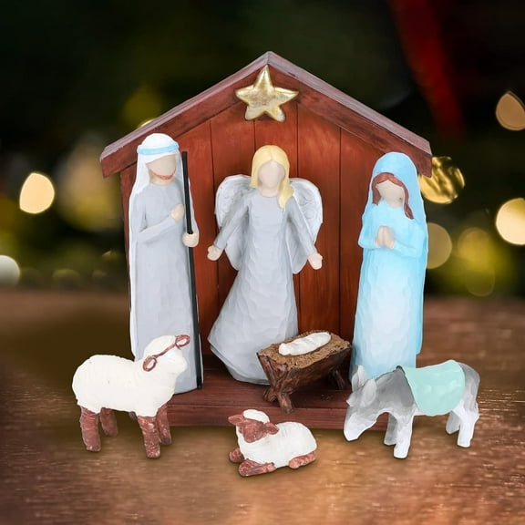 Wonderbean Christmas Nativity 8” Manger Scene Colorful Resin Figurines & Knick-Knacks, “Set of” 8