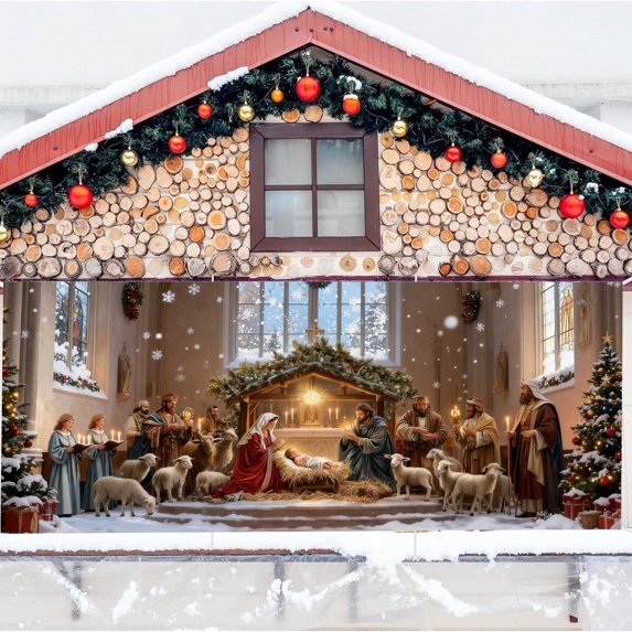 Easter Nativity Garage Door Cover 7 x 16 FT Christmas Garage Door Banner Decoration Nativity Religious Backdrop for Xmas Outdoor Party Supplies #A3