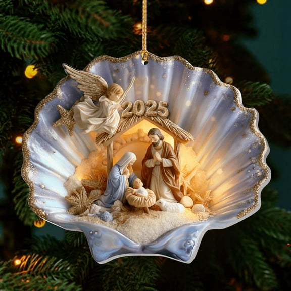 Christmas Nativity In Shells Christmas Tree Ornament