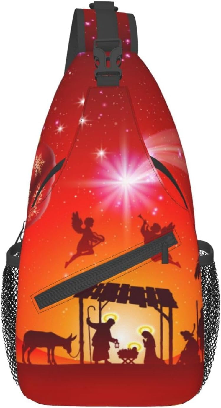 Christmas Nativity Jesus Holy Night Sling Bag Crossbody Hiking Travel Chest Bags Backpack Shoulder Daypack for Women Men