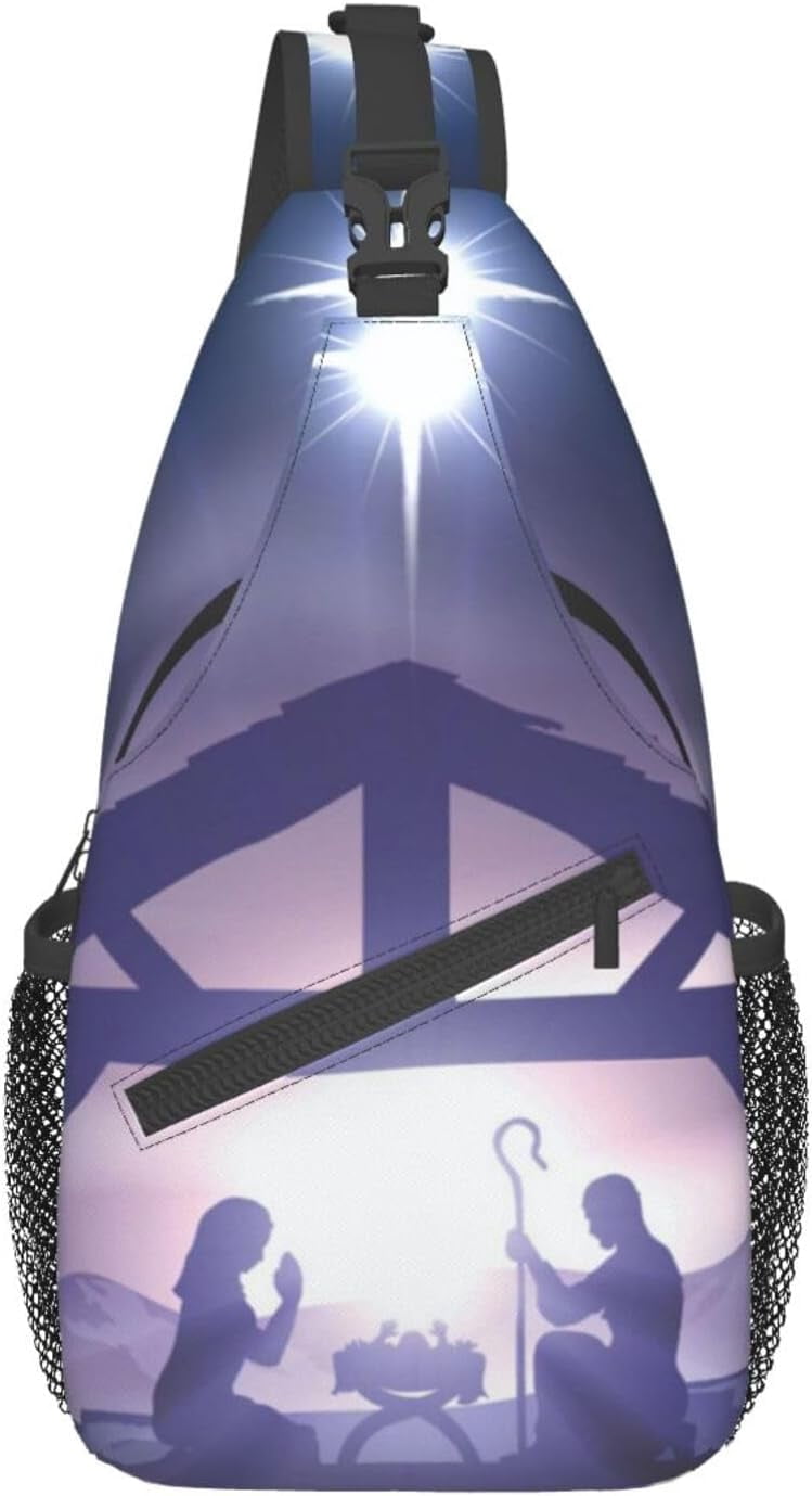 Christmas Nativity Jesus Holy Night Sling Bag Crossbody Hiking Travel Chest Bags Backpack Shoulder Daypack for Women Men