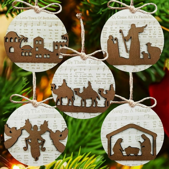 Christmas Nativity Ornaments Musical Jesus Birth Wooden Sign Nativity Scene Hanging Decor Religious Christian Easter Gifts