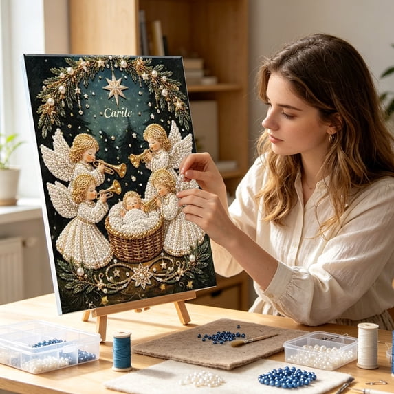 Christmas Nativity Pearl Painting Kit 5D DIY Diamond Art with Angels Holy Family Scene for Wall Holiday Decor