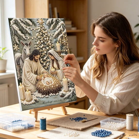Christmas Nativity Pearl Painting Kit 5D DIY Diamond Art with Angels Holy Family Scene for Wall Holiday Decor