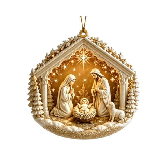 Christmas Nativity Scene Acrylic Flat Ornament 3.1 in Religious Holy Family Hanging Tree Decor Design A
