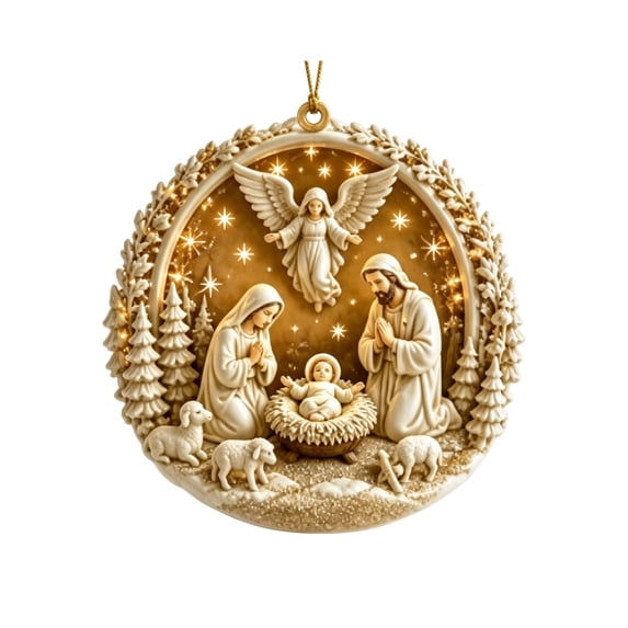 Christmas Nativity Scene Acrylic Flat Ornament 3.1 in Religious Holy Family Hanging Tree Decor Design B