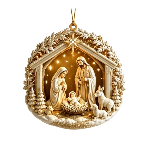 Christmas Nativity Scene Acrylic Flat Ornament 3.1 in Religious Holy Family Hanging Tree Decor Design D