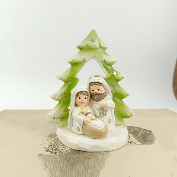 Christmas Nativity Scene Figurine - Holy Family & Tree,3.55in Tall,Resin,Holiday Decor,Collectible,Religious Gift