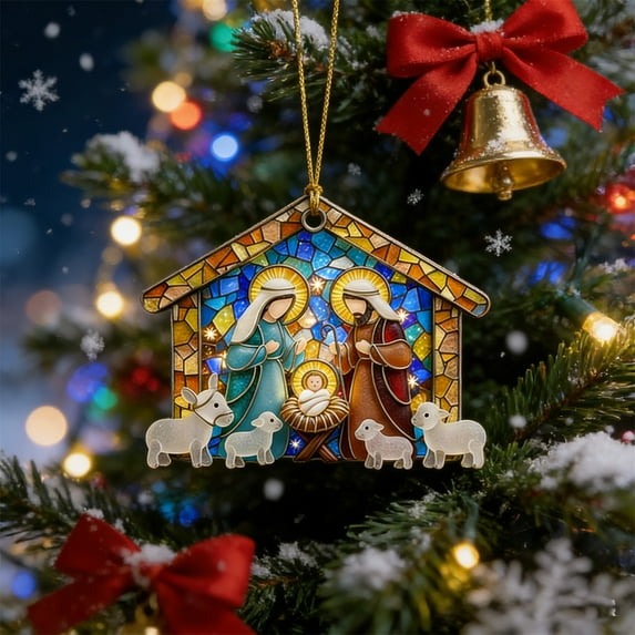 Christmas Nativity Scene Ornament Sea Glass Nativity Scene Ornament Jesus Ornaments Gift for Family Christmas Tree Decorations