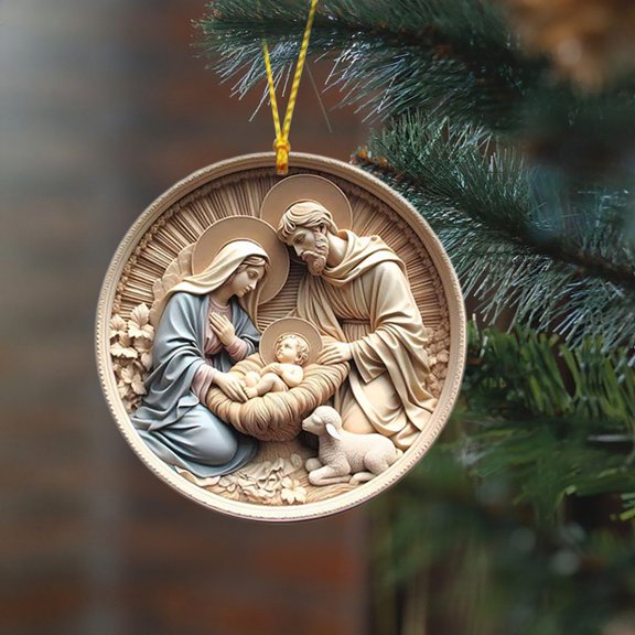 Christmas Nativity Scene Ornaments Religious Christmas Wooden Hanging 3D Ornament The Birth of Jesus Christian Christmas Decorations for Tree Xmas F