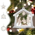 thumbnail image 1 of Christmas Nativity Scene Ornaments, Wooden Christians Xmas Tree Ornaments with Lanyard, 3-Layer Carved Wood Decorations, House Star Round Shaped Hanging Pendants for Home Holiday Xmas, 1 of 7