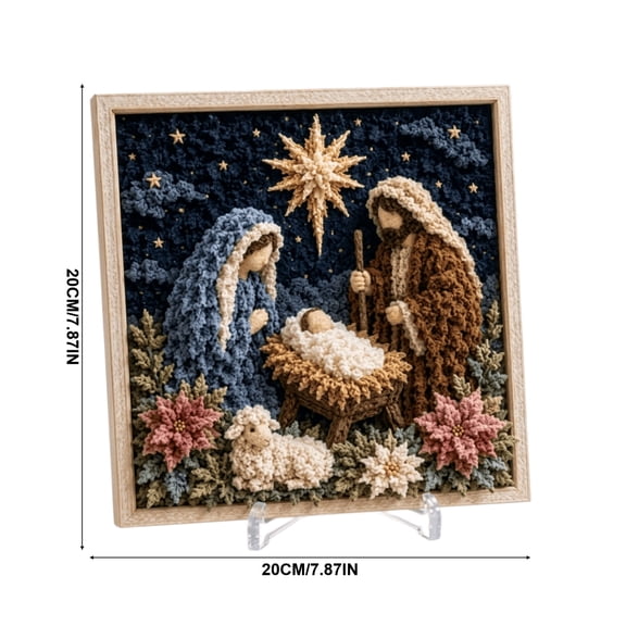 Christmas Nativity Scene Punch Needle Kit, DIY Yarn Art Painting, Wooden Frame, Religious Holiday Decor for Adults and Beginners, Christmas Gift