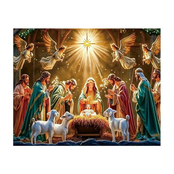 Christmas Nativity Scene Tapestry Banner – Starry Canopy Wall Hanging with Jesus Birth Design, Peach Velvet Fabric Holiday Backdrop for Home or Church Décor