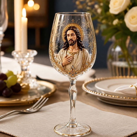 Christmas Nativity Scene Theme Wine Glass Collection, Christmas Wine Glass with HD Vibrant Color Printed Holiday Goblet with Snowflake Decor for Wines Cocktails Holy Family Holiday Party Table Decor