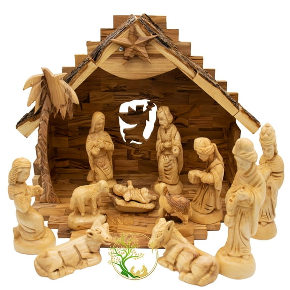 Christmas Nativity Set From The Holy Land |Large Wooden Nativity Scene For The Holiday Season | Wooden Manger Scene For Christmas Decoration