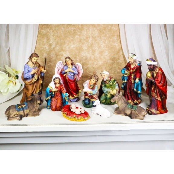 Christmas Nativity Set Mary Joseph Baby Jesus 3 Wise Men Angel 11 Pc Figurines