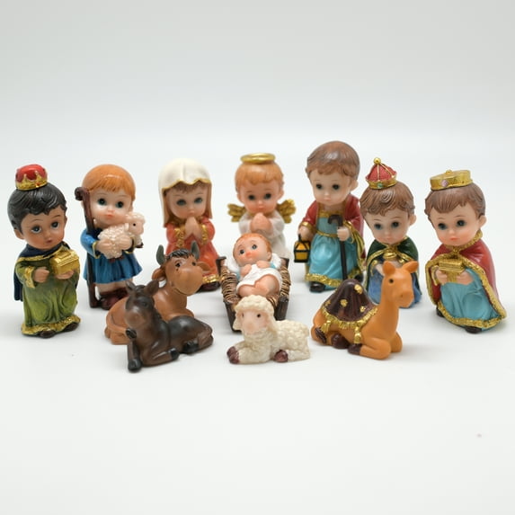 Christmas Nativity Set Scene Cartoon Figures Figurines Baby Jesus - 12 PIECE SET