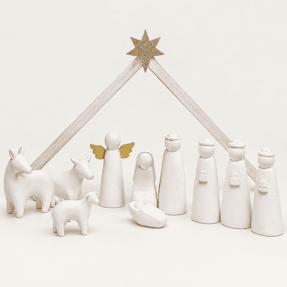 Christmas Nativity Sets, Set of 11 White Mini Nativity Scene Resin Figurines, Xmas Holy Family Table Ornaments, Religious Holiday Collection Gifts, Nativity Mantle Shelf Decor