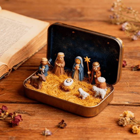 Christmas Nativity Sets for Crafts Mini Nativity Scene Figurines Crafts Tiny Decor for Xmas DIY Craft Embellishment Decoration(A)