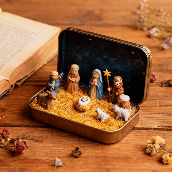 Christmas Nativity Sets for Crafts Mini Nativity Scene Figurines Crafts Tiny Decor for Xmas DIY Craft Embellishment Decoration(A)