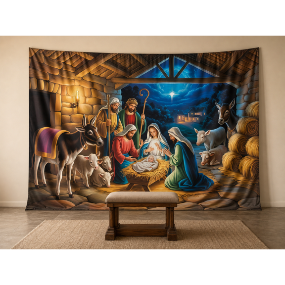 Christmas Nativity Stable Starry Night Photography Backdrop
