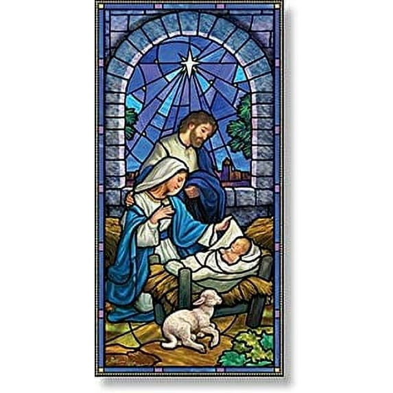 "Christmas Nativity Stained Glass Style Church Banner, 5 Foot"