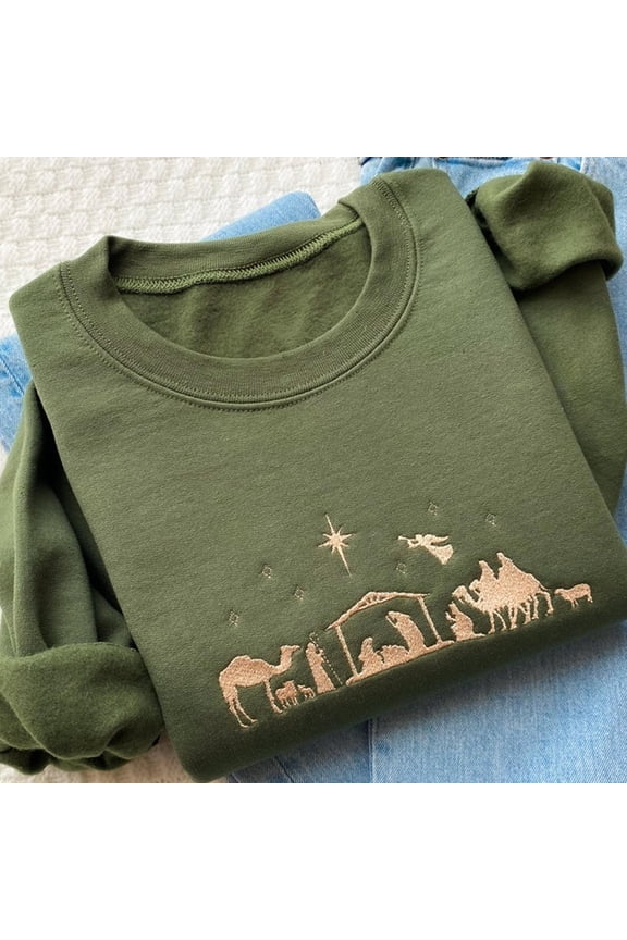 Christmas Nativity Sweatshirt Embroidered