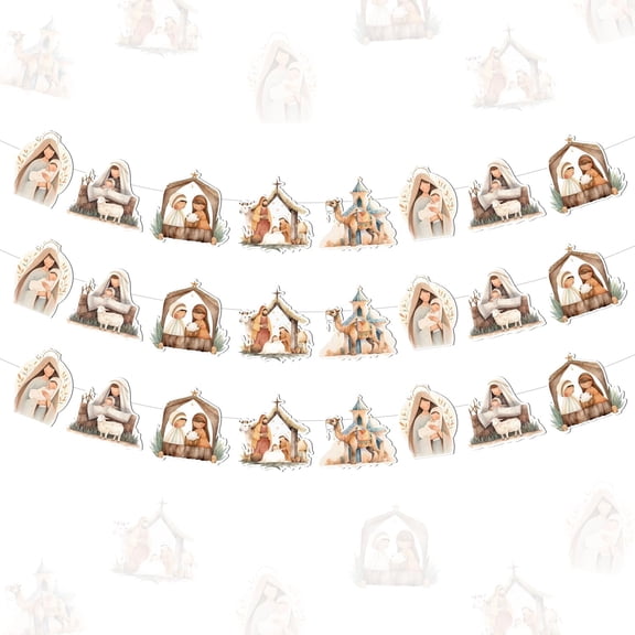 Christmas Nativity Theme Garland Banner Religious Boho Christmas Theme Decorations the Birth of Jesus Holy Infant Jesus Flag Garland Banner for Winter Christmas Nativity Party Decor Supplies