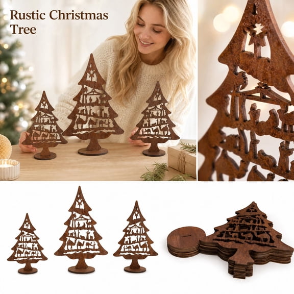 Christmas Nativity Wooden Tree Table Ornament, Classic Religious Holiday Centerpiece for Table Shelf Mantel and Bookcase, Festive Seasonal Decor for Home Church Gathering and Gift Giving
