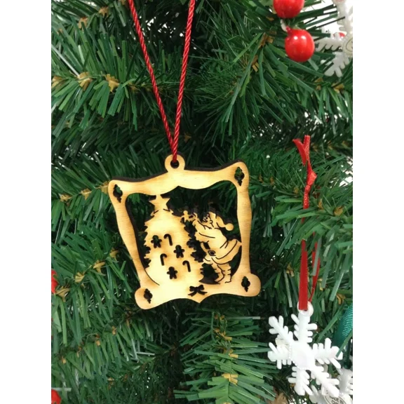 Christmas Natural Wood Christmas Tree Ornaments Santa In Window