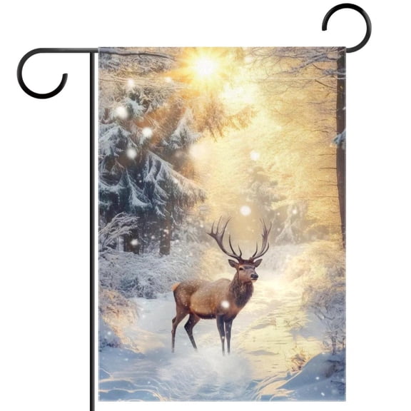 Christmas Nature Forest Winter Deer Double Sided Garden Flag Decorative Weather Resistant Yard Flag, Large DIY Vertical Flag for Farmhouse Patio Lawn, 28x40 Inch