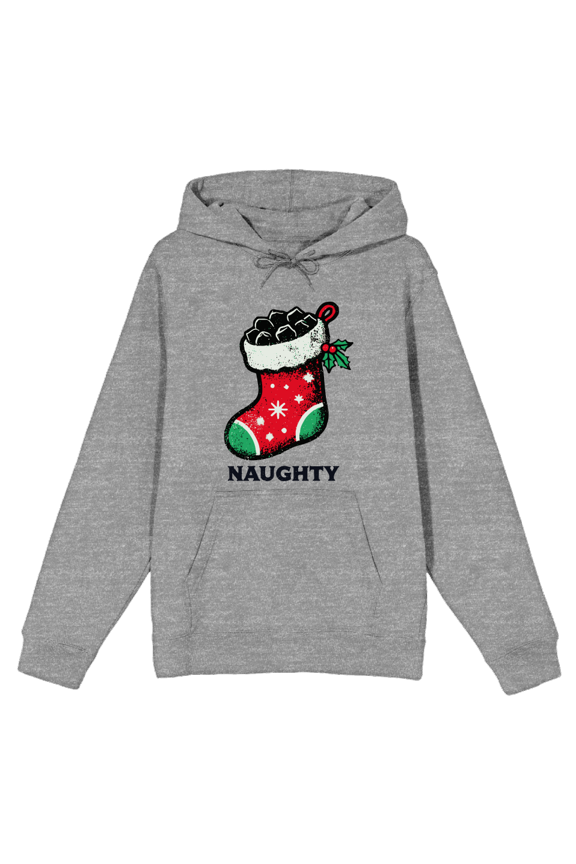 Christmas Naughty Coal Stocking Adult Heather Gray Long Sleeve Hoodie-XXL